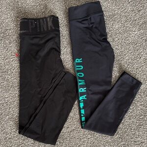 Under Armour Black and Teal women Leggings size S for 2ps.